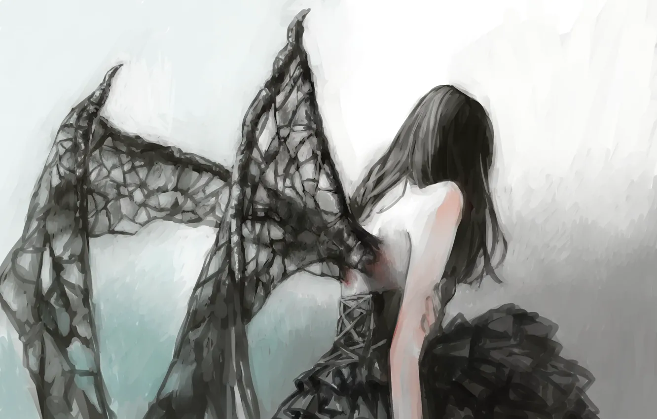Photo wallpaper girl, Gothic, wings, fantasy