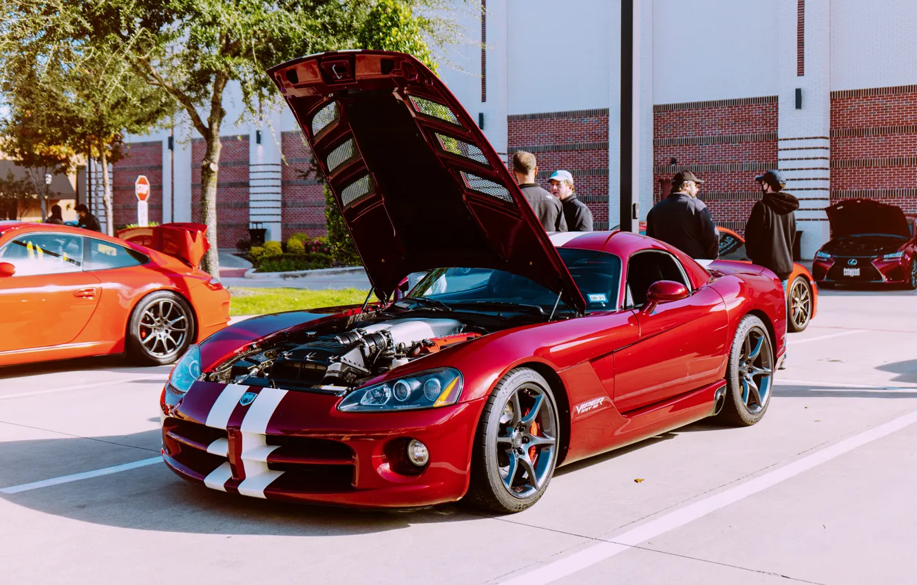 Photo wallpaper car, machine, auto, red, Wallpaper, the hood, car, Dodge