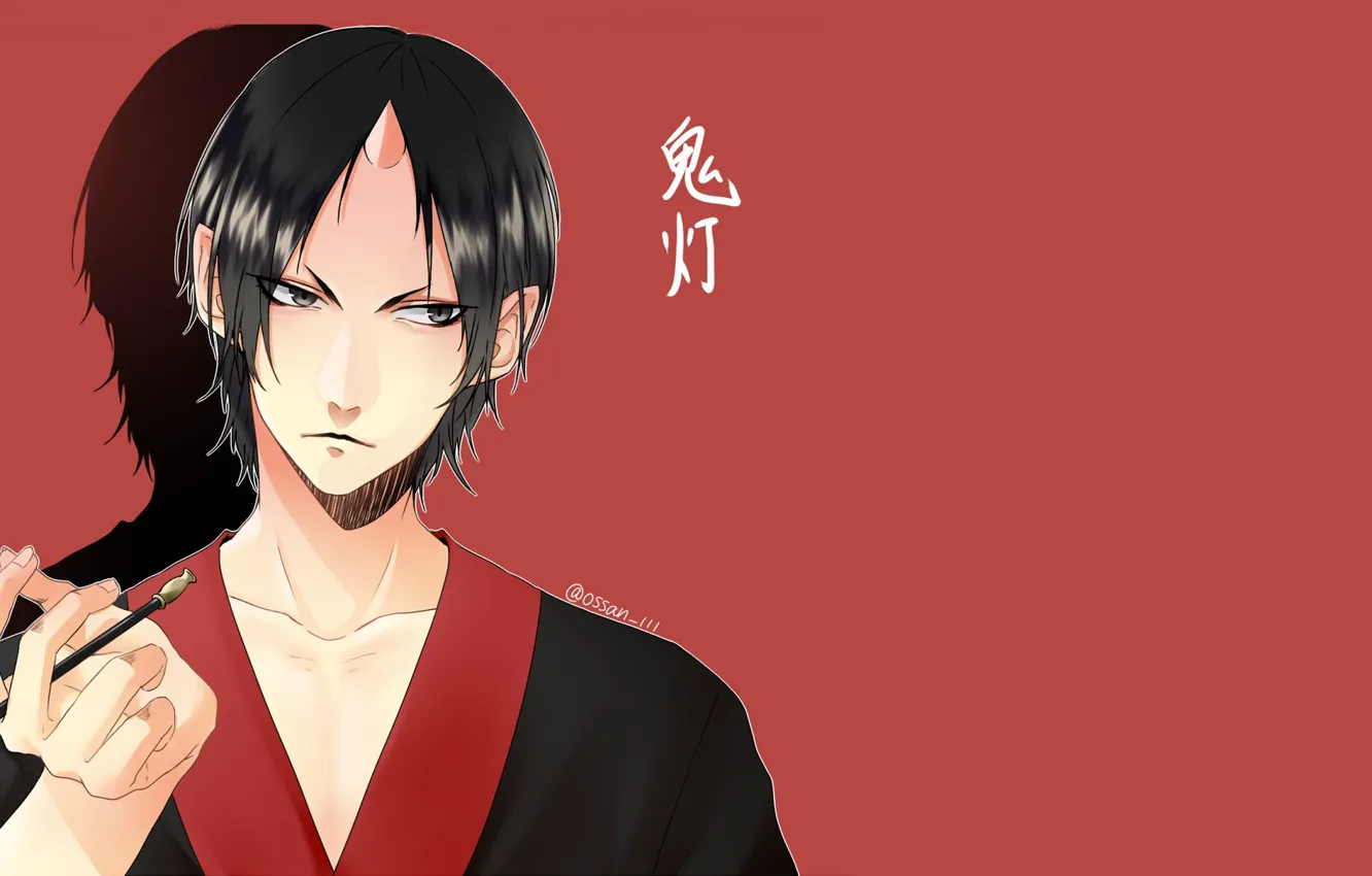 Photo wallpaper look, the demon, horns, guy, red background, Hoozuki no Reitetsu, Hozuki, Cold-Blooded Hozuki