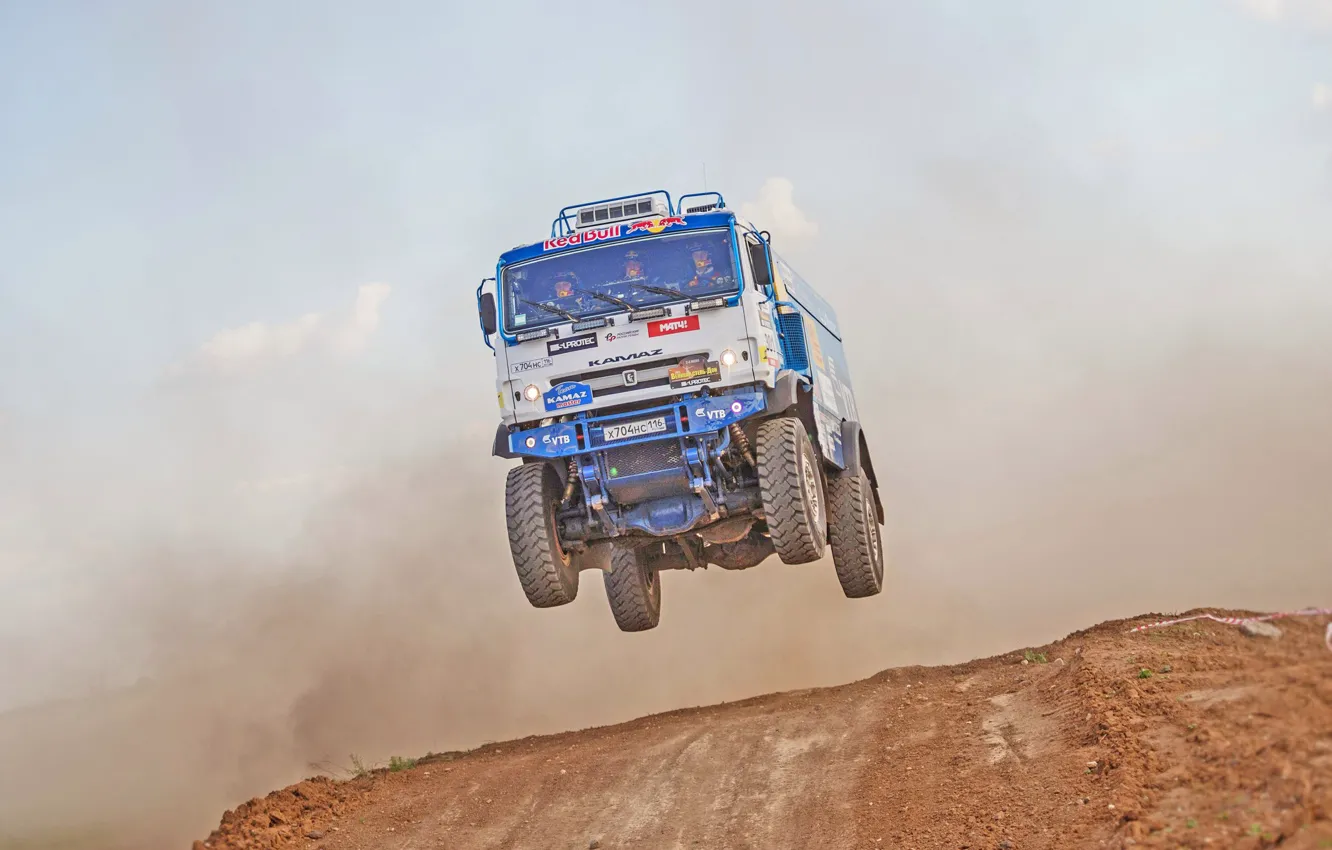 Photo wallpaper Sport, Speed, Jump, Truck, Race, Master, Russia, KAMAZ