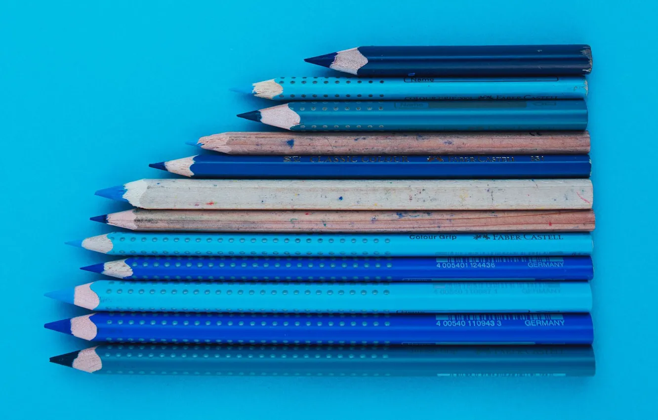 Photo wallpaper surface, blue, pencils, shades of blue, blue