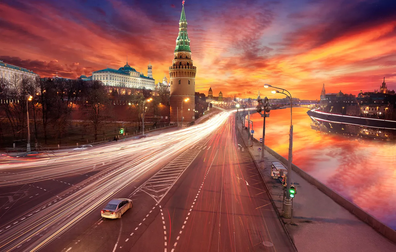 Photo wallpaper sunset, treatment, Moscow, the Kremlin