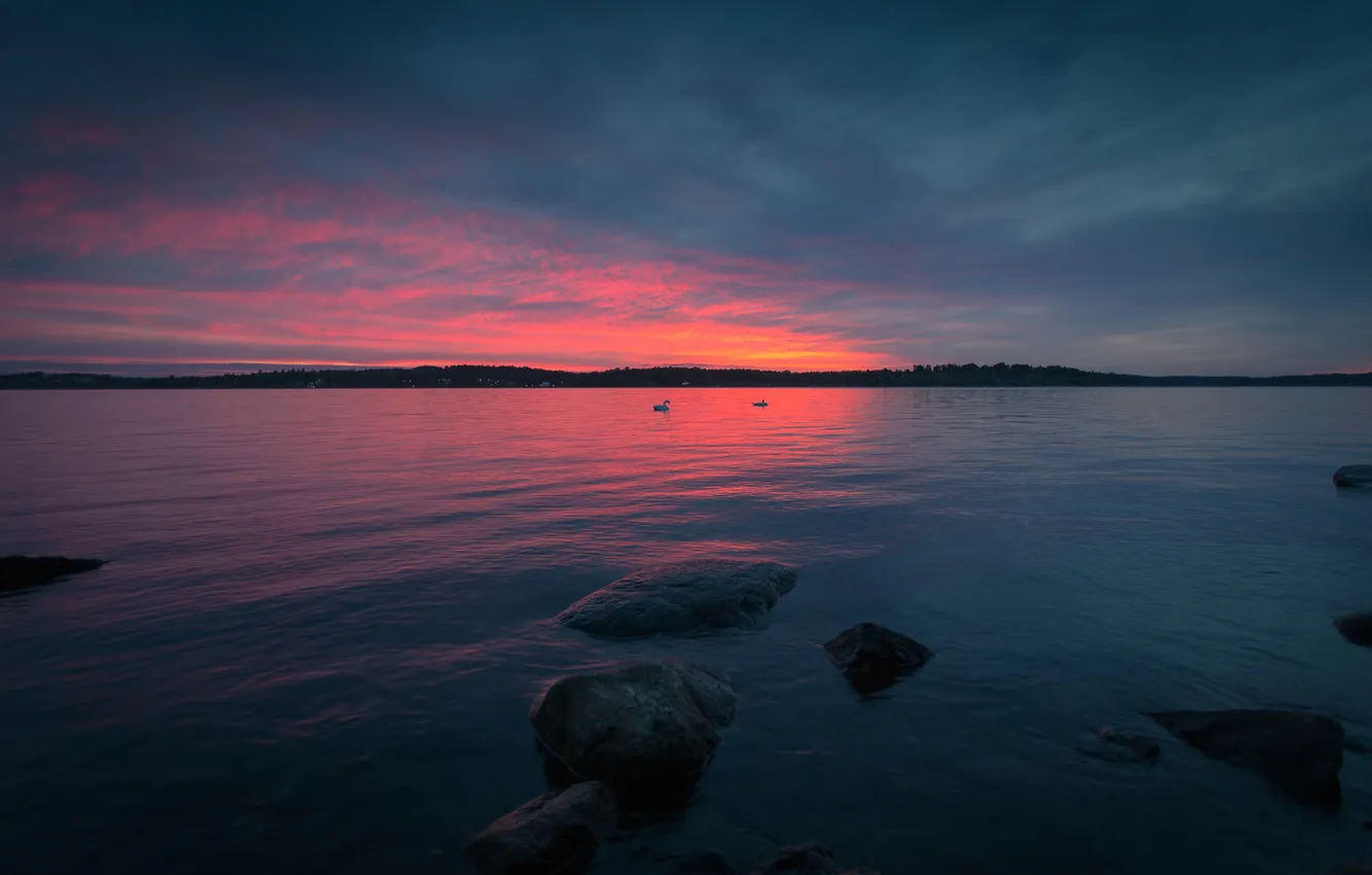 Photo wallpaper sea, beach, sunset