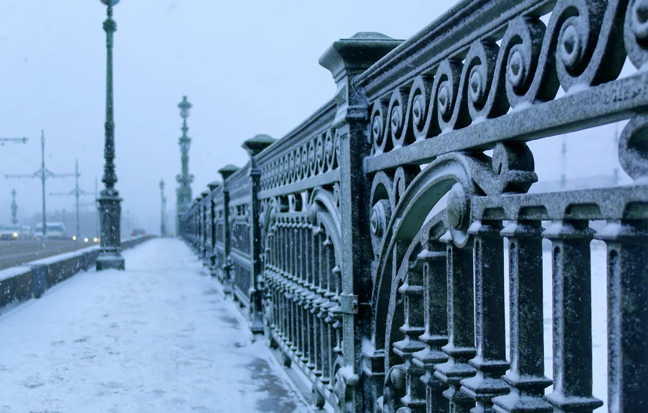 Photo wallpaper winter, bridge, the city, frost, Saint Petersburg, bridge, winter, St.Petersburg
