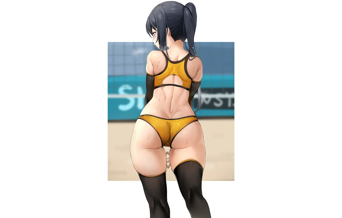 Photo wallpaper girl, hot, sexy, ass, wet, beach, panties, anime