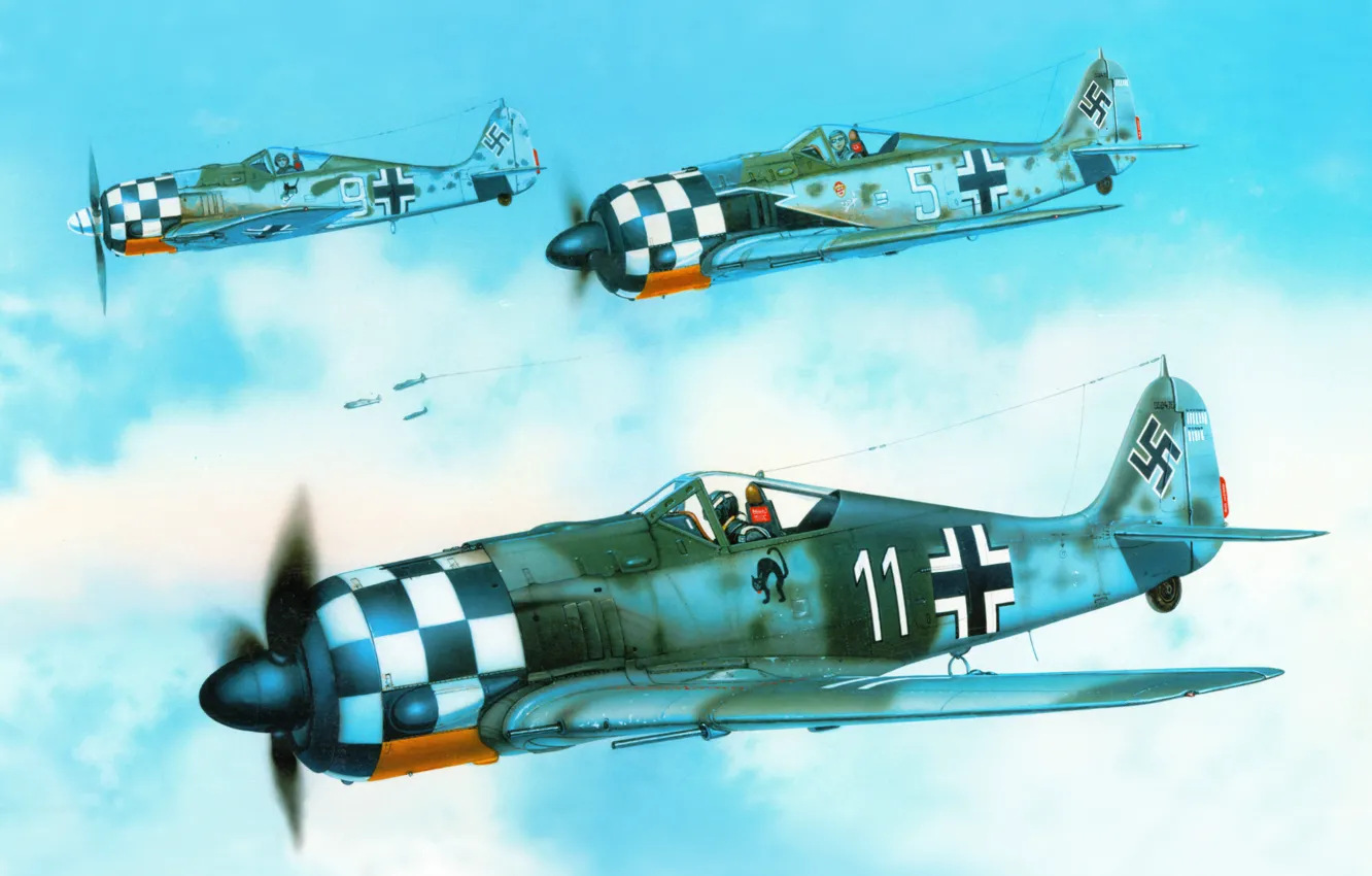 Photo wallpaper the sky, figure, art, fighters, aircraft, WW2, German, single