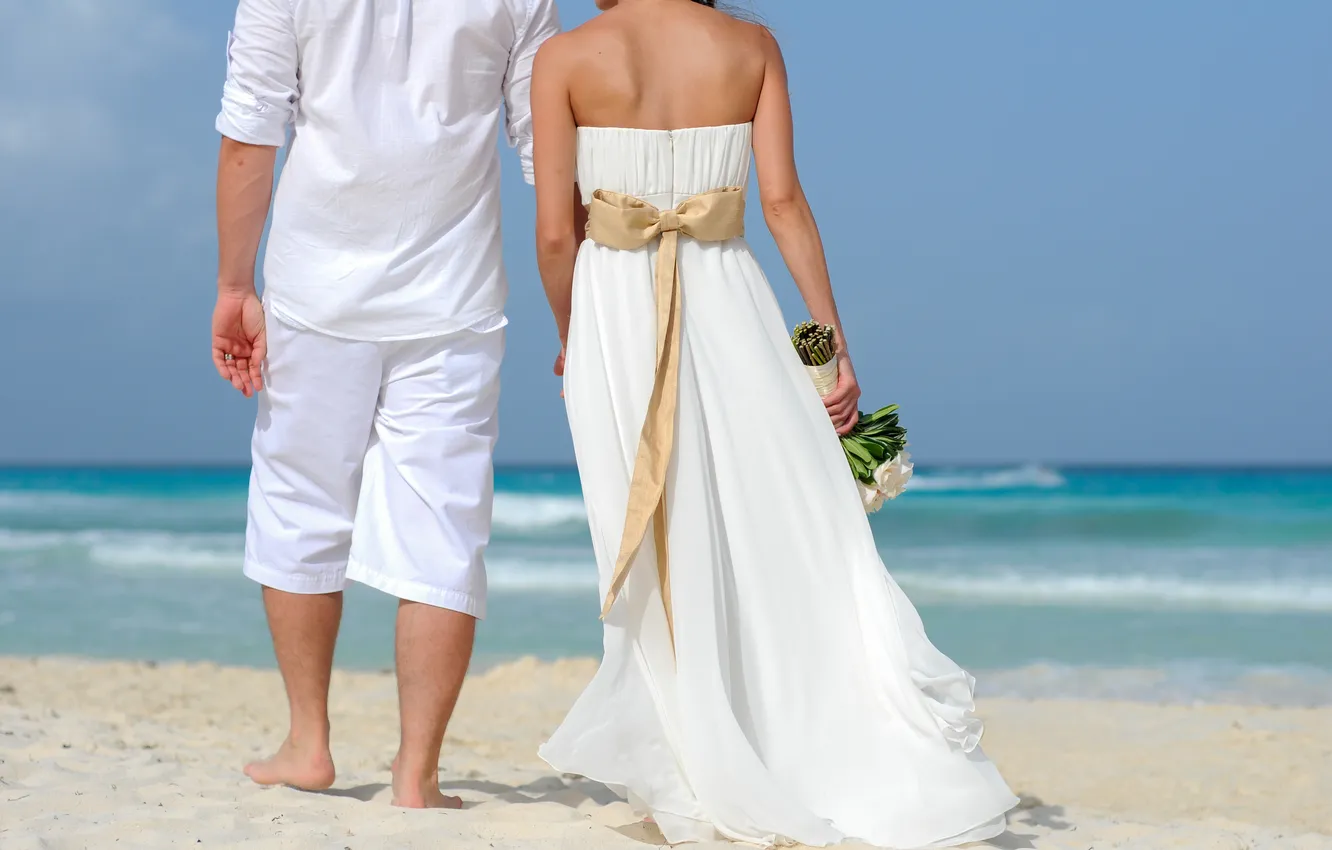 Photo wallpaper sea, beach, woman, male, wedding, the groom