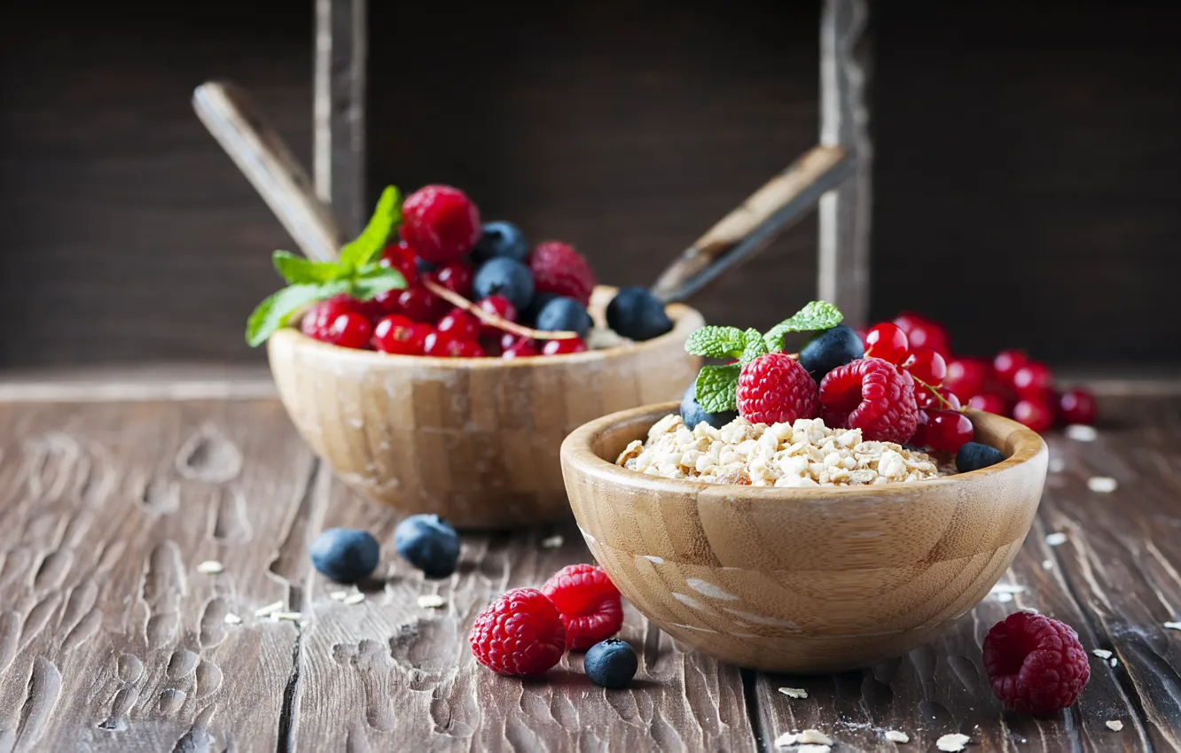 Photo wallpaper berries, raspberry, Breakfast, blueberries, breakfast, muesli, muesli, fresh berries