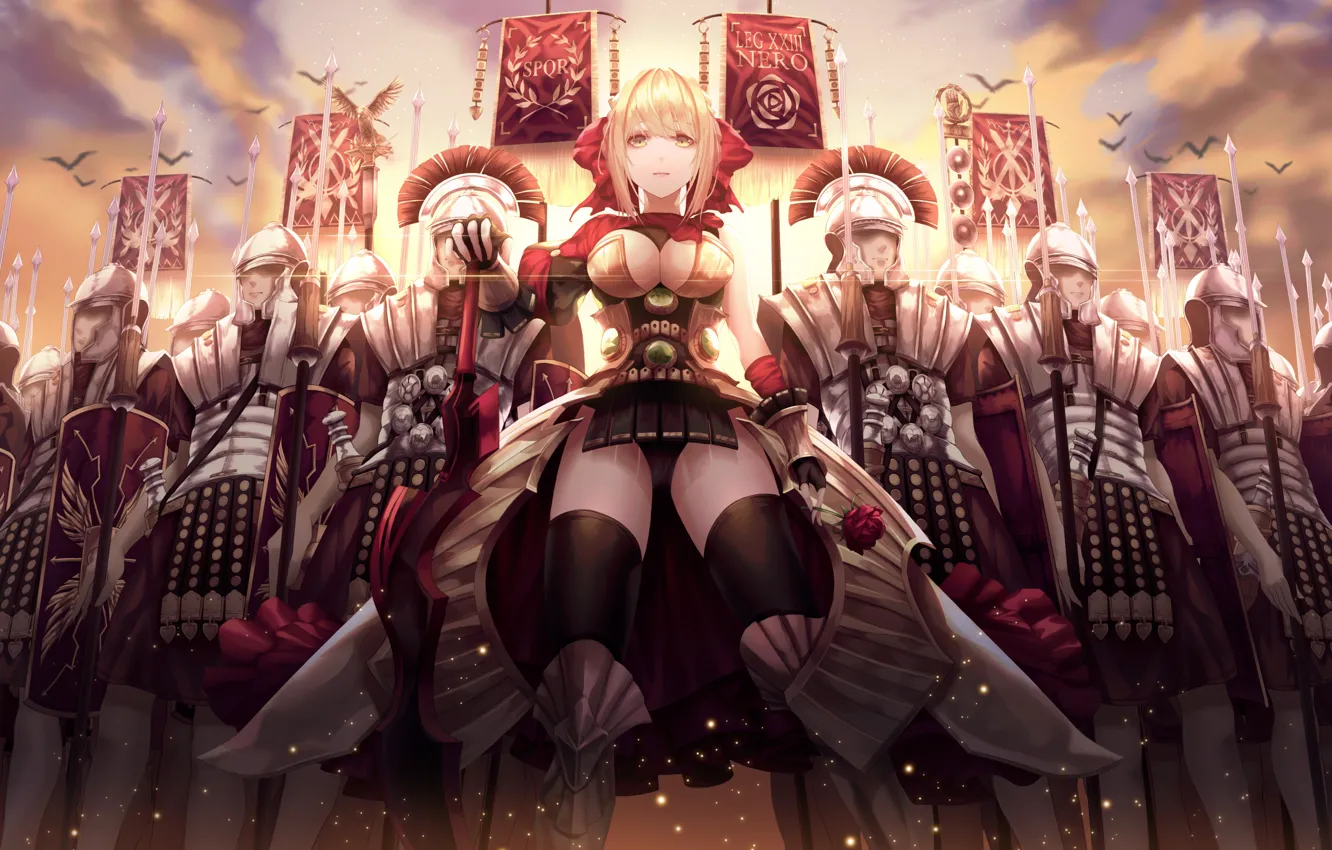 Photo wallpaper girl, cleavage, soldiers, armor, breast, anime, army, weapons
