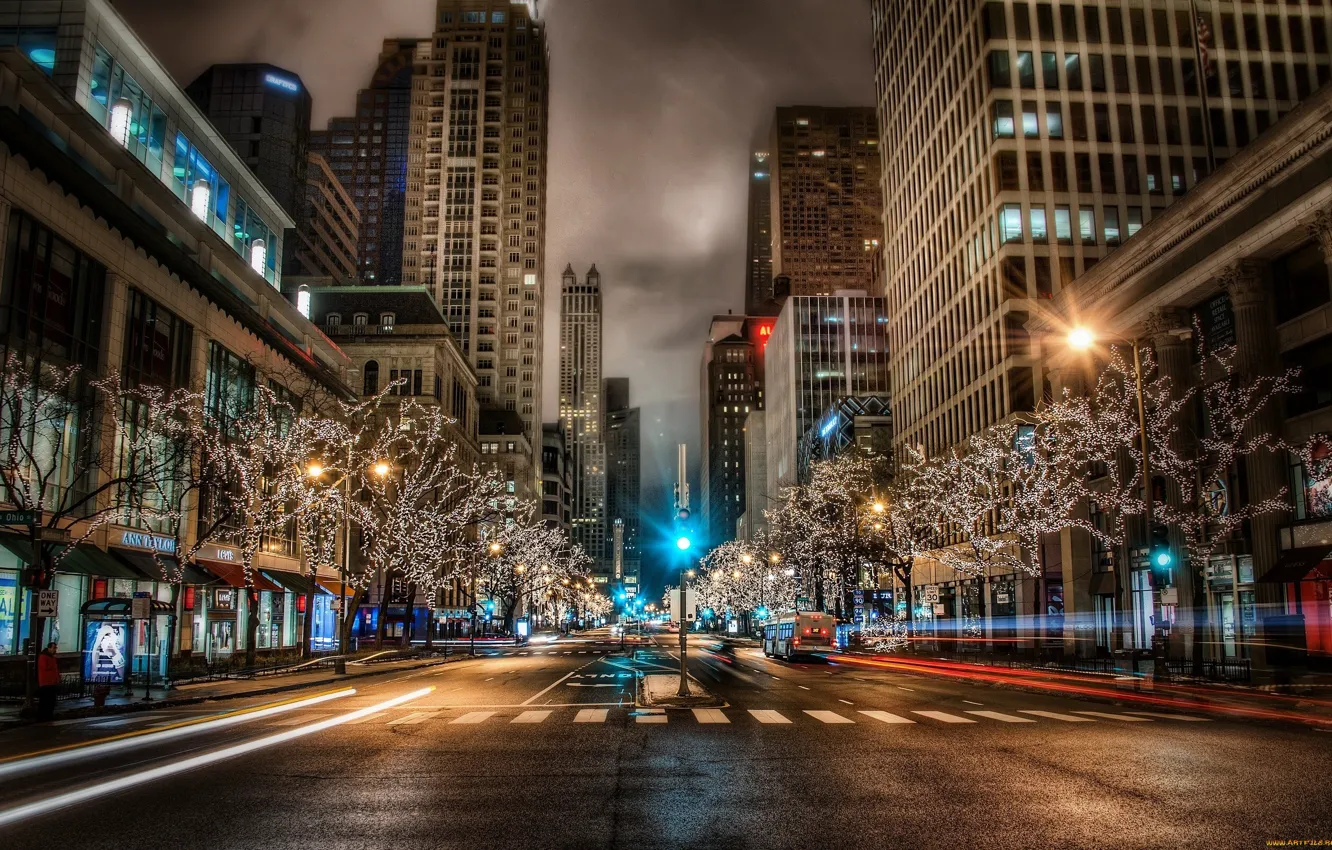 Photo wallpaper winter, night, the city