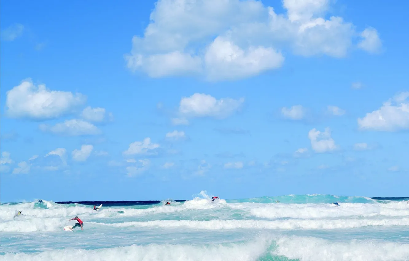 Photo wallpaper wave, clouds, Sea, surfer