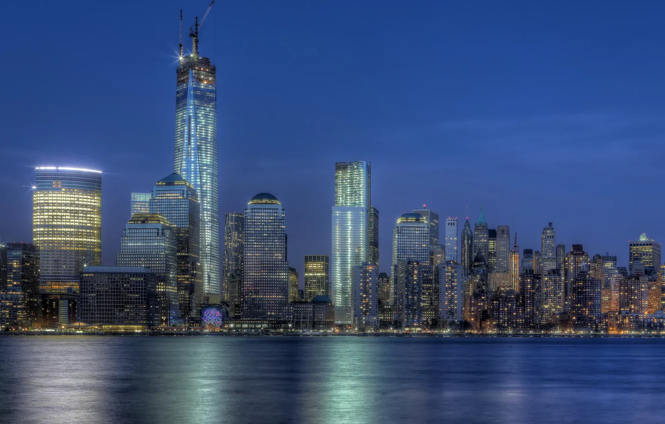 Photo wallpaper building, New York, night city, Manhattan, Manhattan, NYC, New York City, One World Trade Center