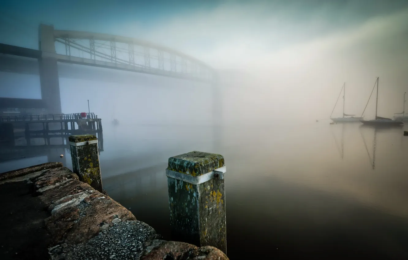 Photo wallpaper fog, river, Albert Bridge, Saltash