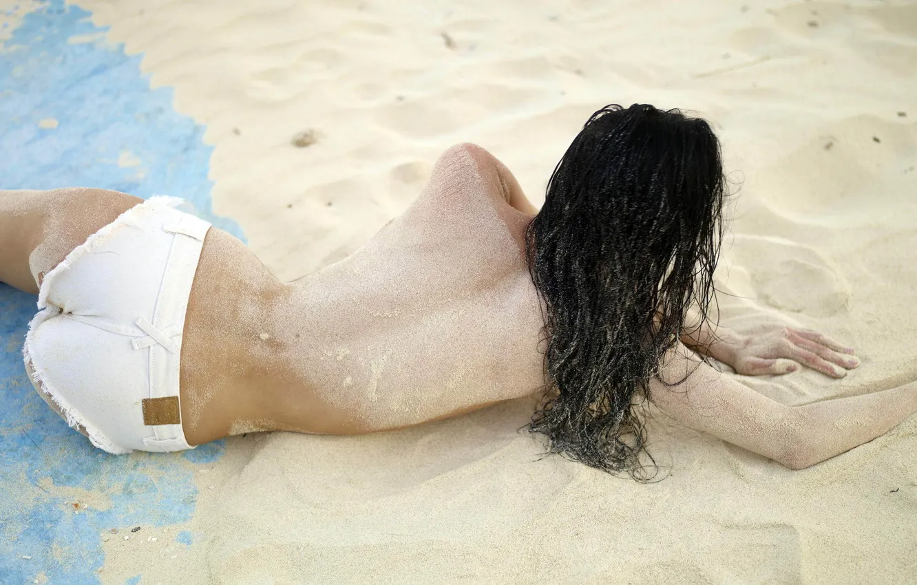 Photo wallpaper sand, girl, back, posture