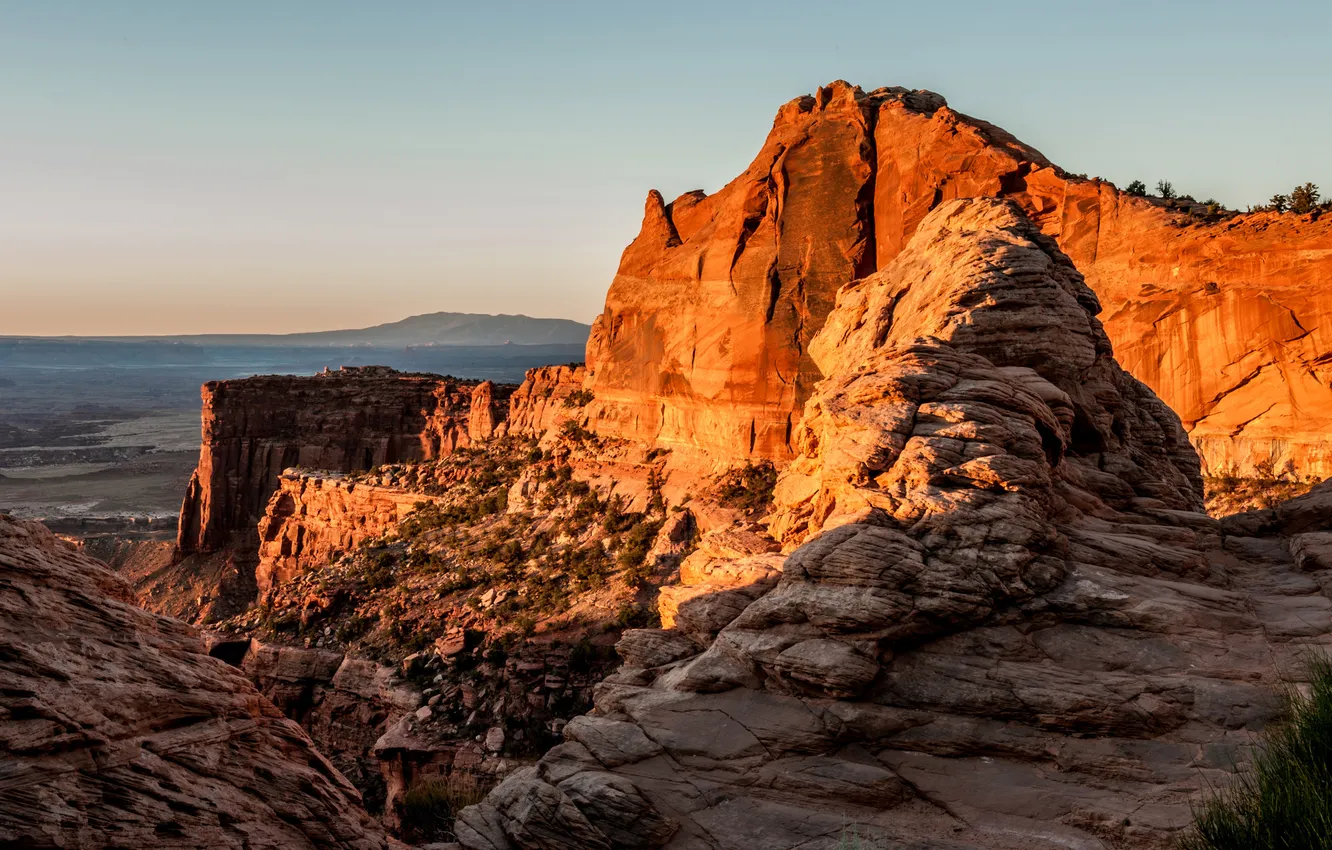 Photo wallpaper the sky, sunset, mountains, rocks