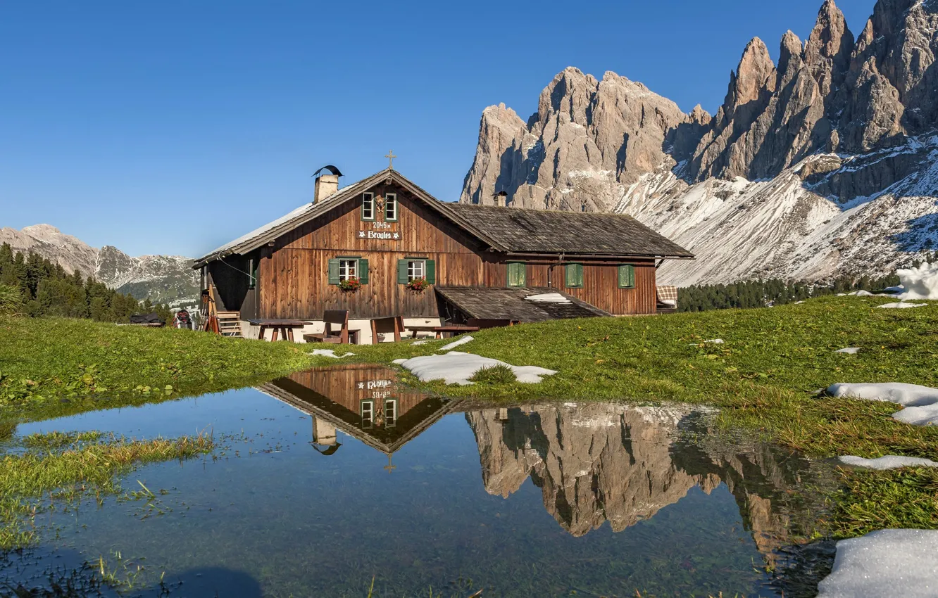 Photo wallpaper mountains, Italy, house, Italy, Trentino-Alto Adige, Bolzano