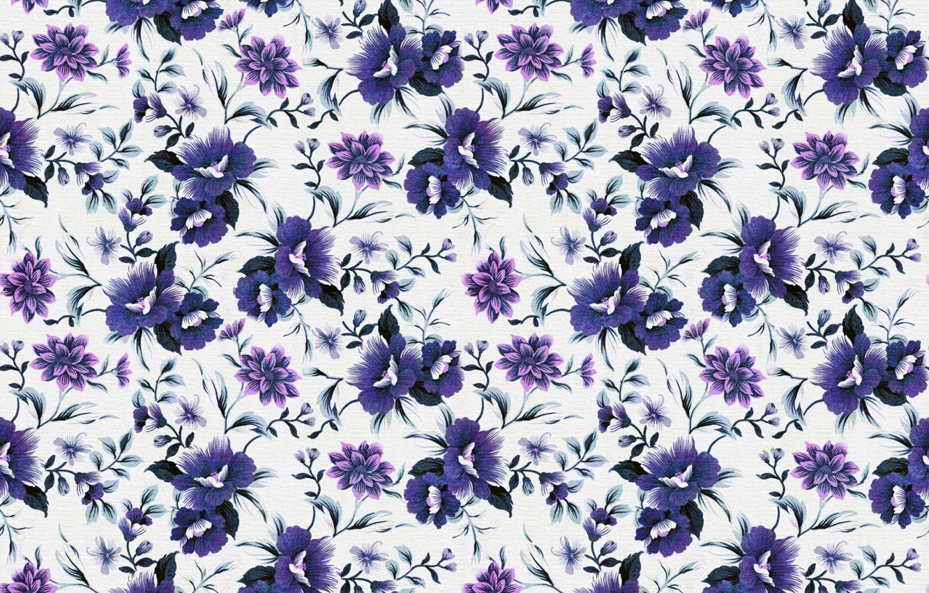 Photo wallpaper purple, flowers, retro, pattern