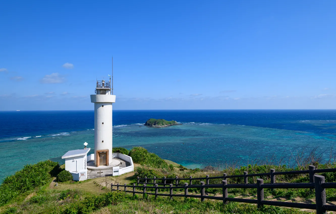 Photo wallpaper Nature, Sea, Japan, Lighthouse, Shore, Landscape