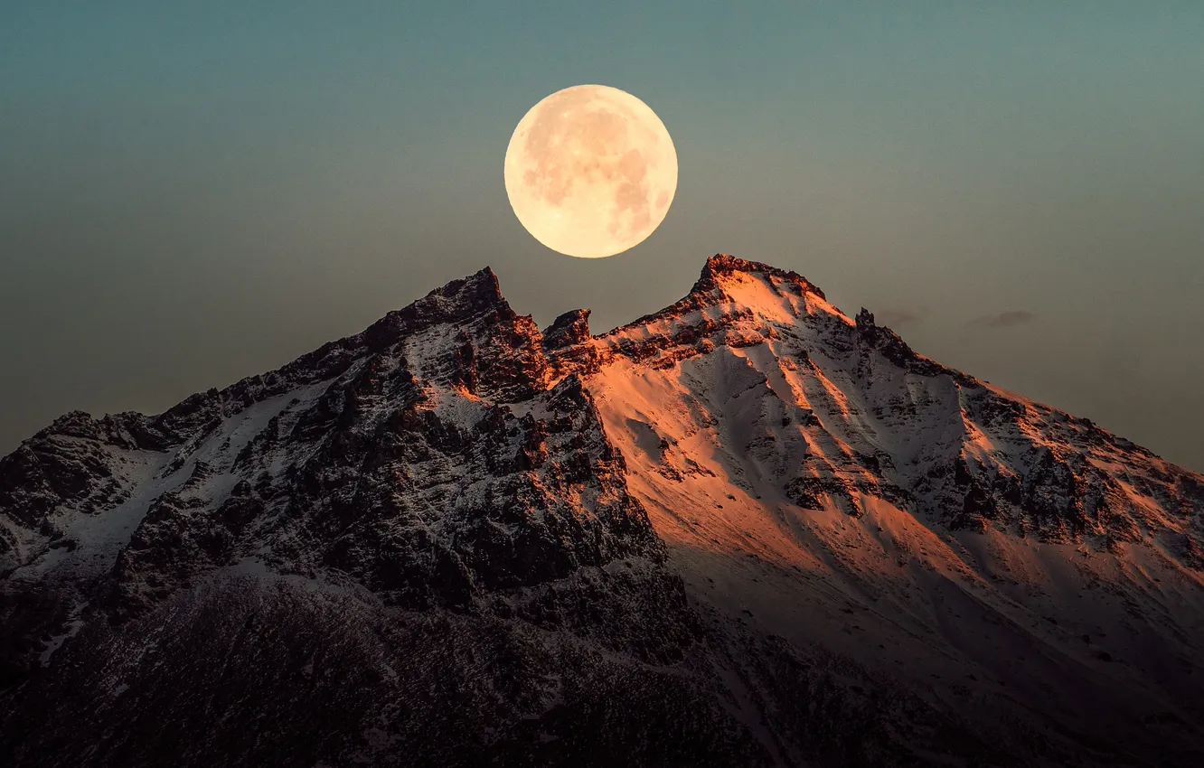 Photo wallpaper mountains, the moon, Iceland