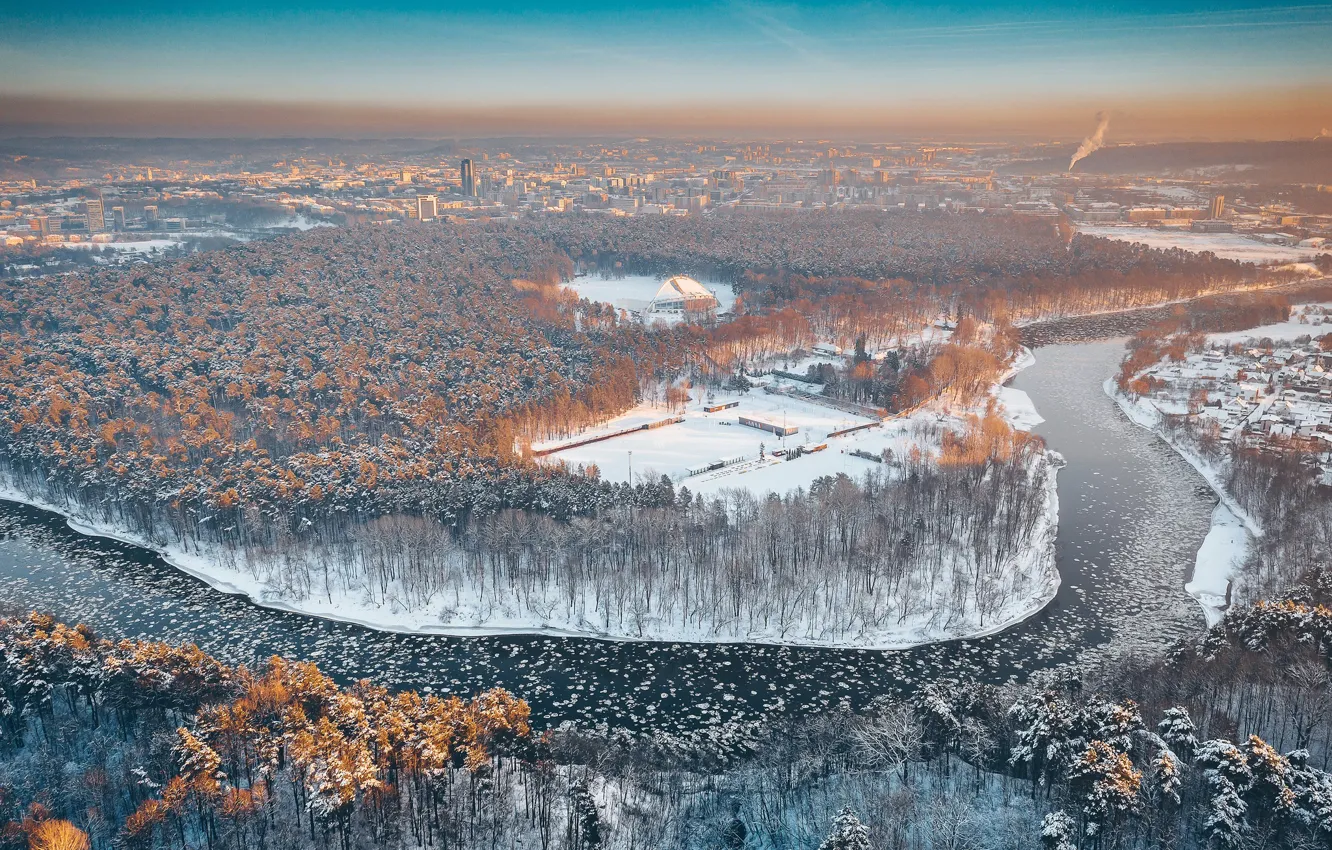 Photo wallpaper winter, morning, Lithuania, Vilnius, Neris