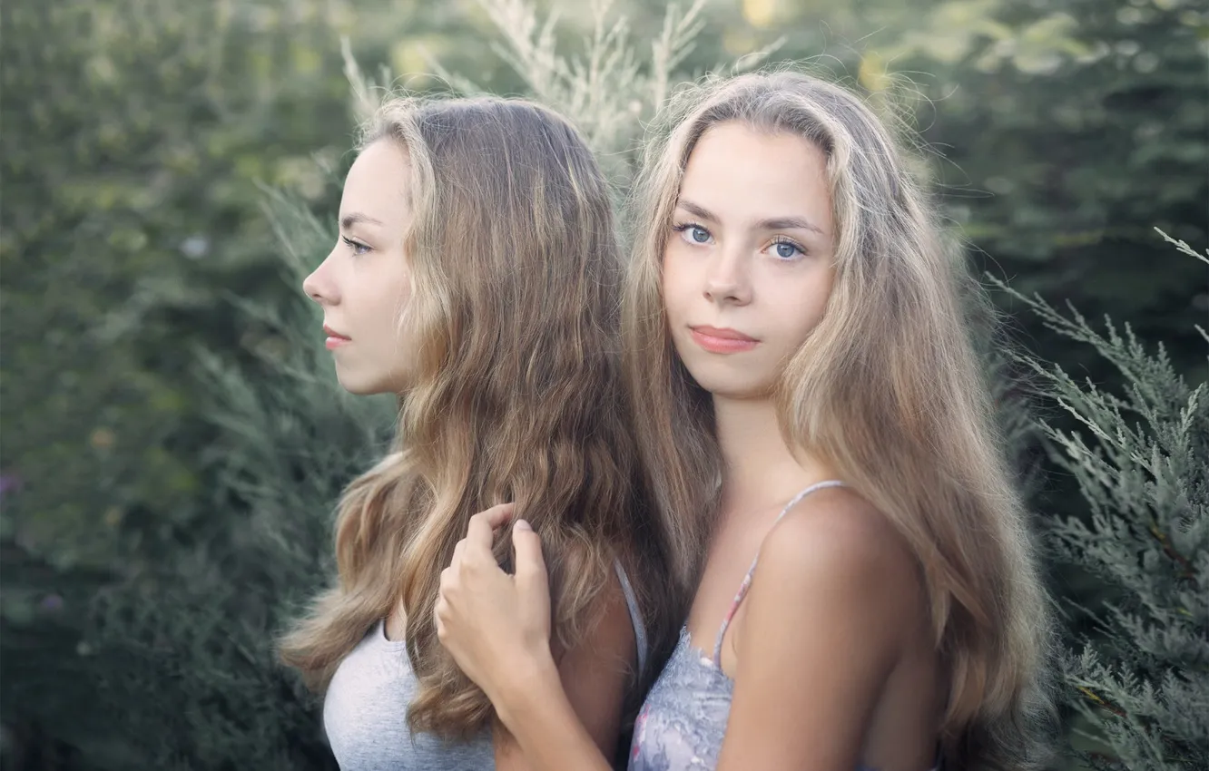 Photo wallpaper summer, blonde, sister, twins, Oksana Vedmedenko