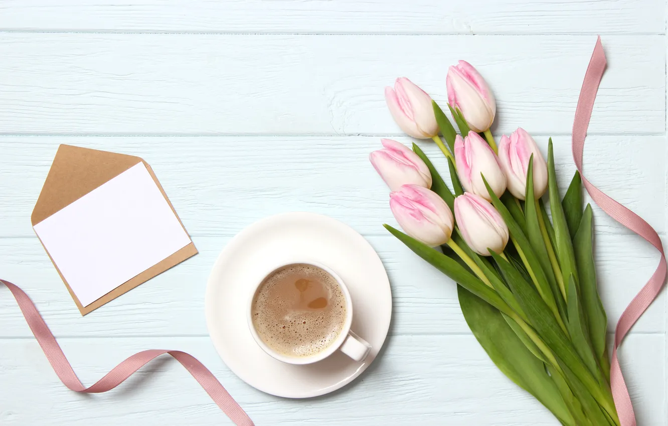 Photo wallpaper flowers, bouquet, tulips, pink, wood, pink, flowers, beautiful