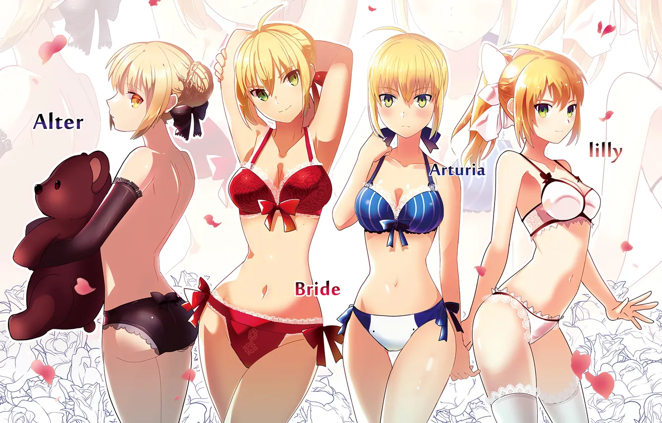 Photo wallpaper sexy, lingerie, ass, bra, Fate Stay Night, cleavage, panties, thighhighs
