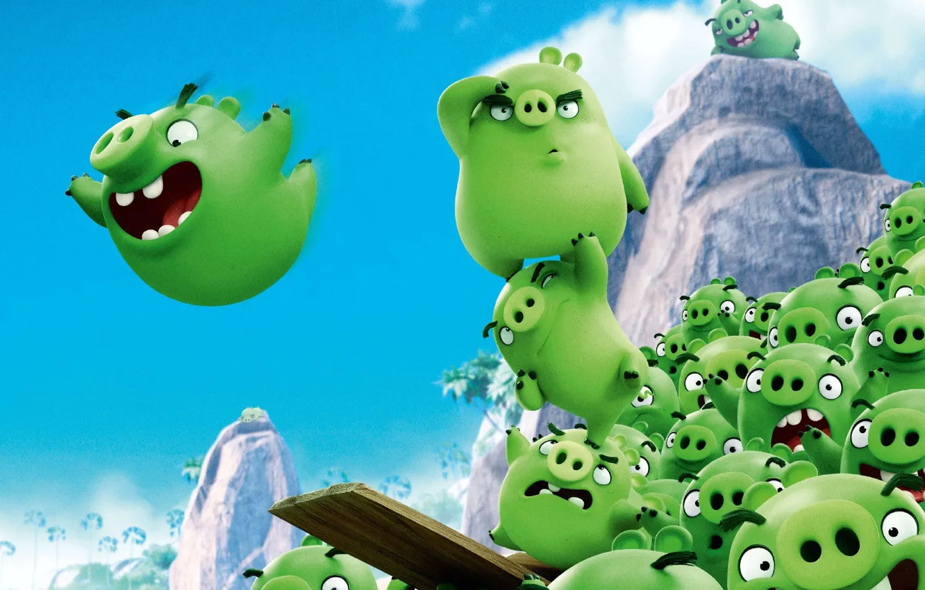 Photo wallpaper green, cinema, game, movie, film, animated film, Angry Birds, Bad Piggies