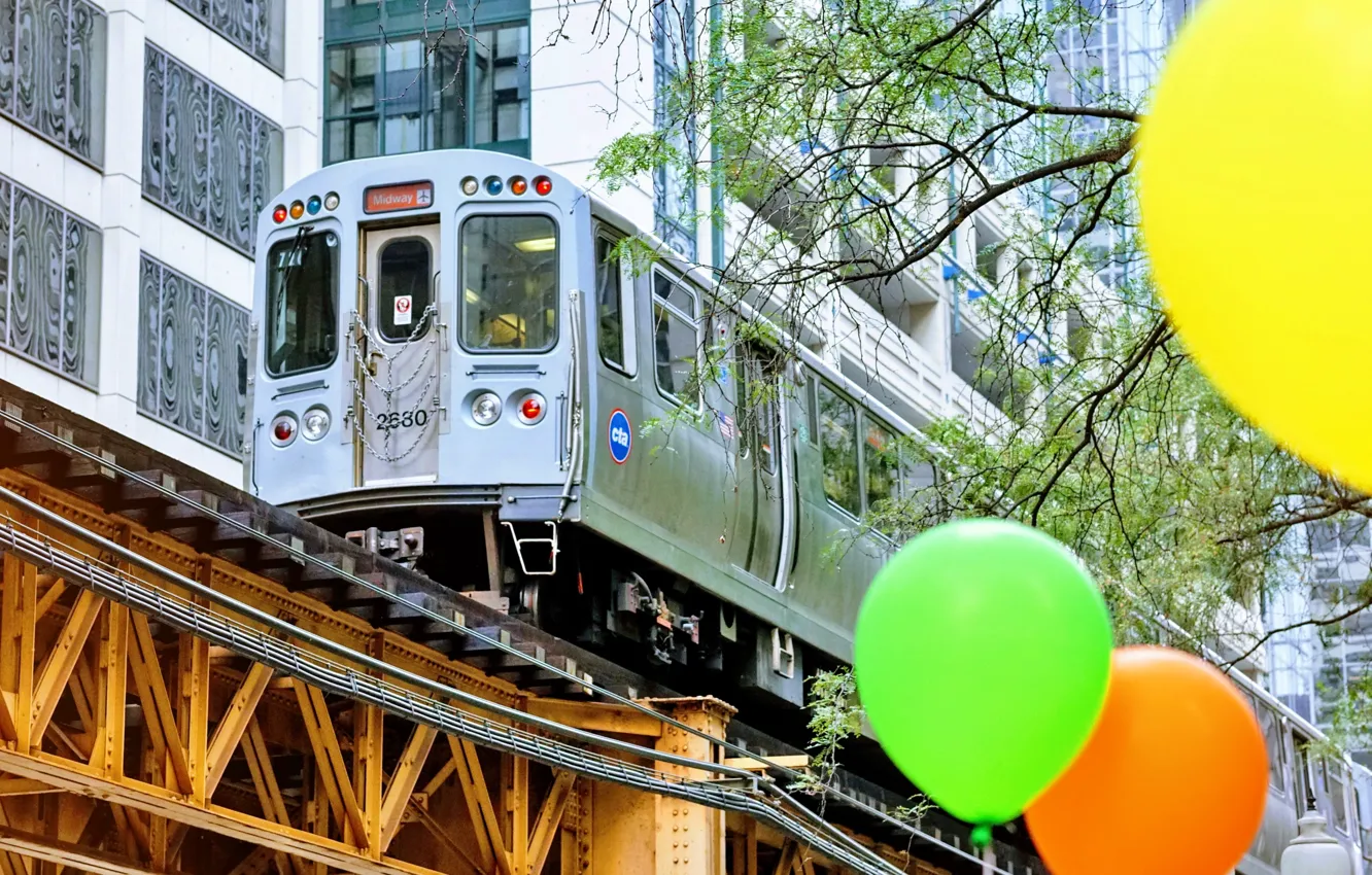 Photo wallpaper balloons, Wallpaper, cars, Chicago, railroad, wallpaper, USA, picture