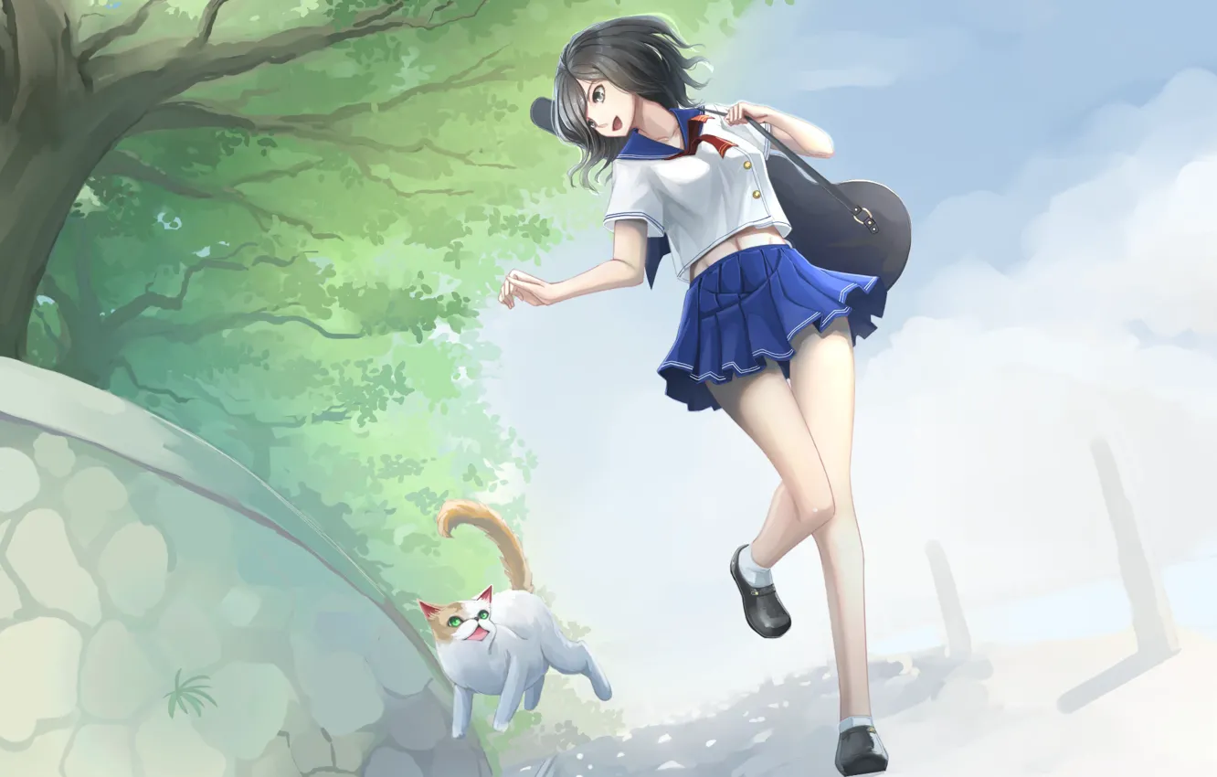 Photo wallpaper cat, girl, kitty