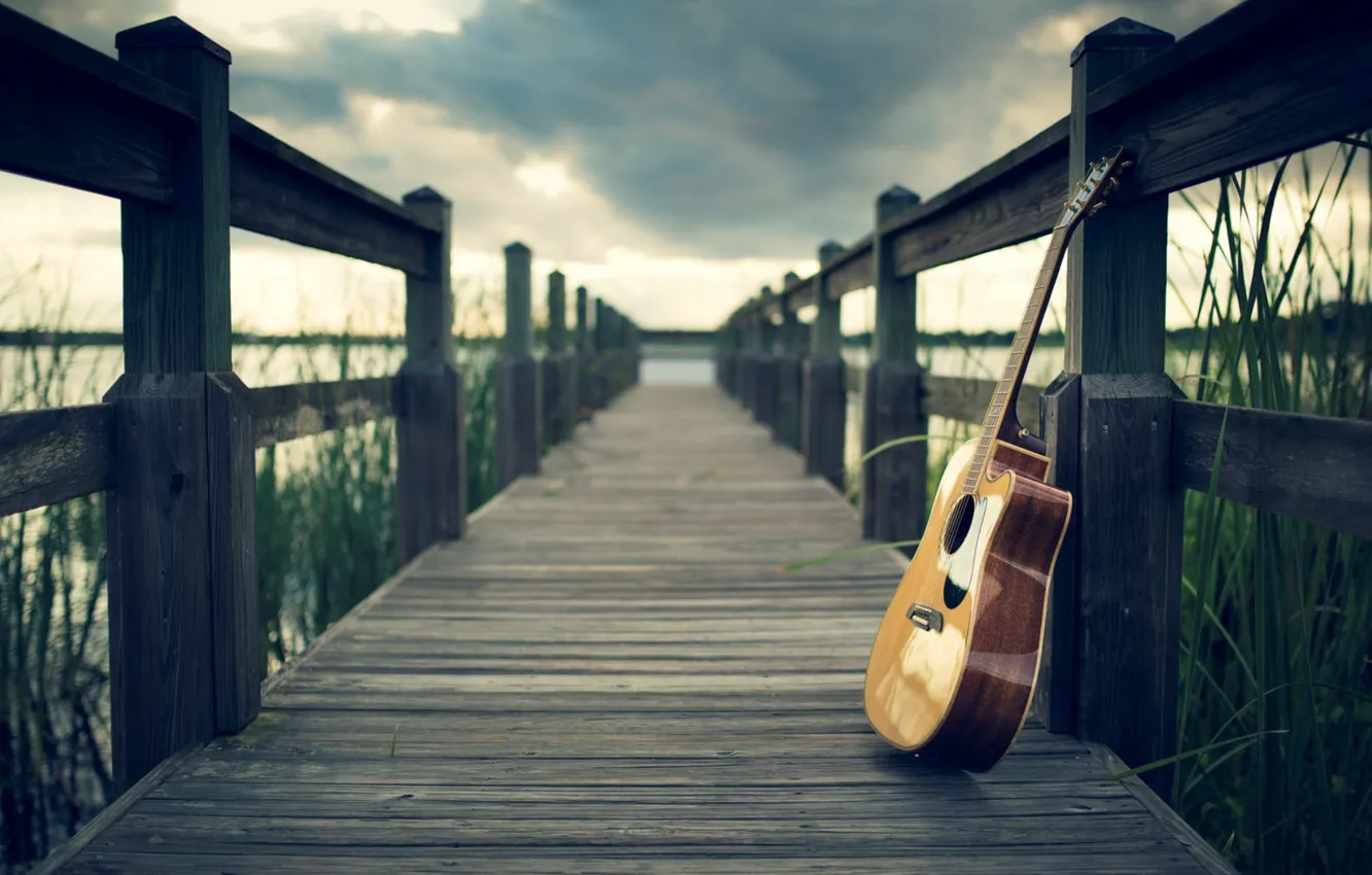 Photo wallpaper bridge, music, guitar