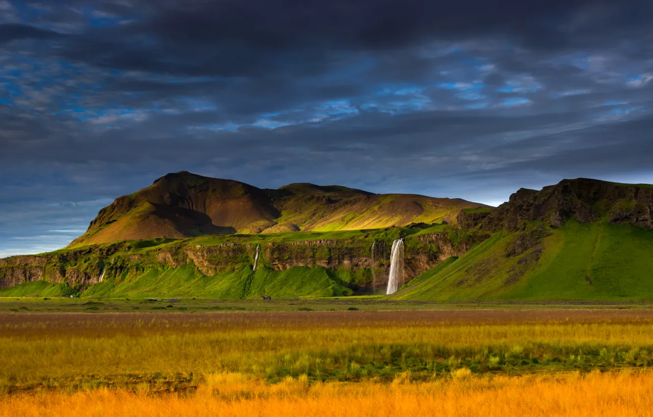Photo wallpaper landscape, mountains, rocks, waterfall, Iceland