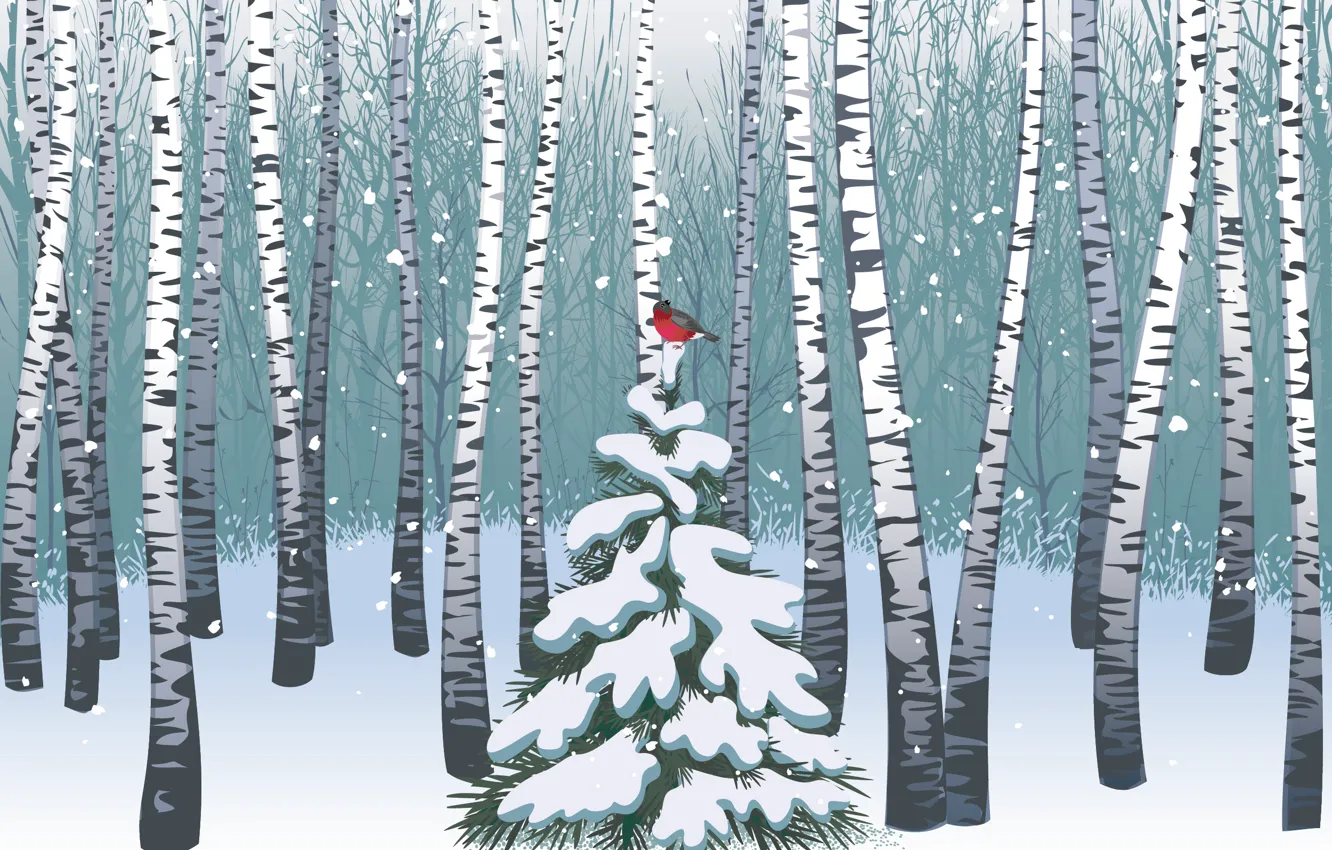 Photo wallpaper forest, bird, vector, merry christmas