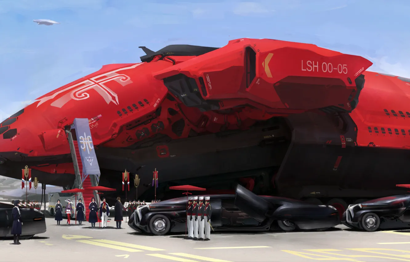 Photo wallpaper the plane, the airfield, limousine, honorary, ladder, the delegation