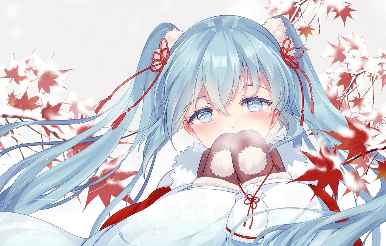 Photo wallpaper winter, look, leaves, snow, anime, art, girl, vocaloid