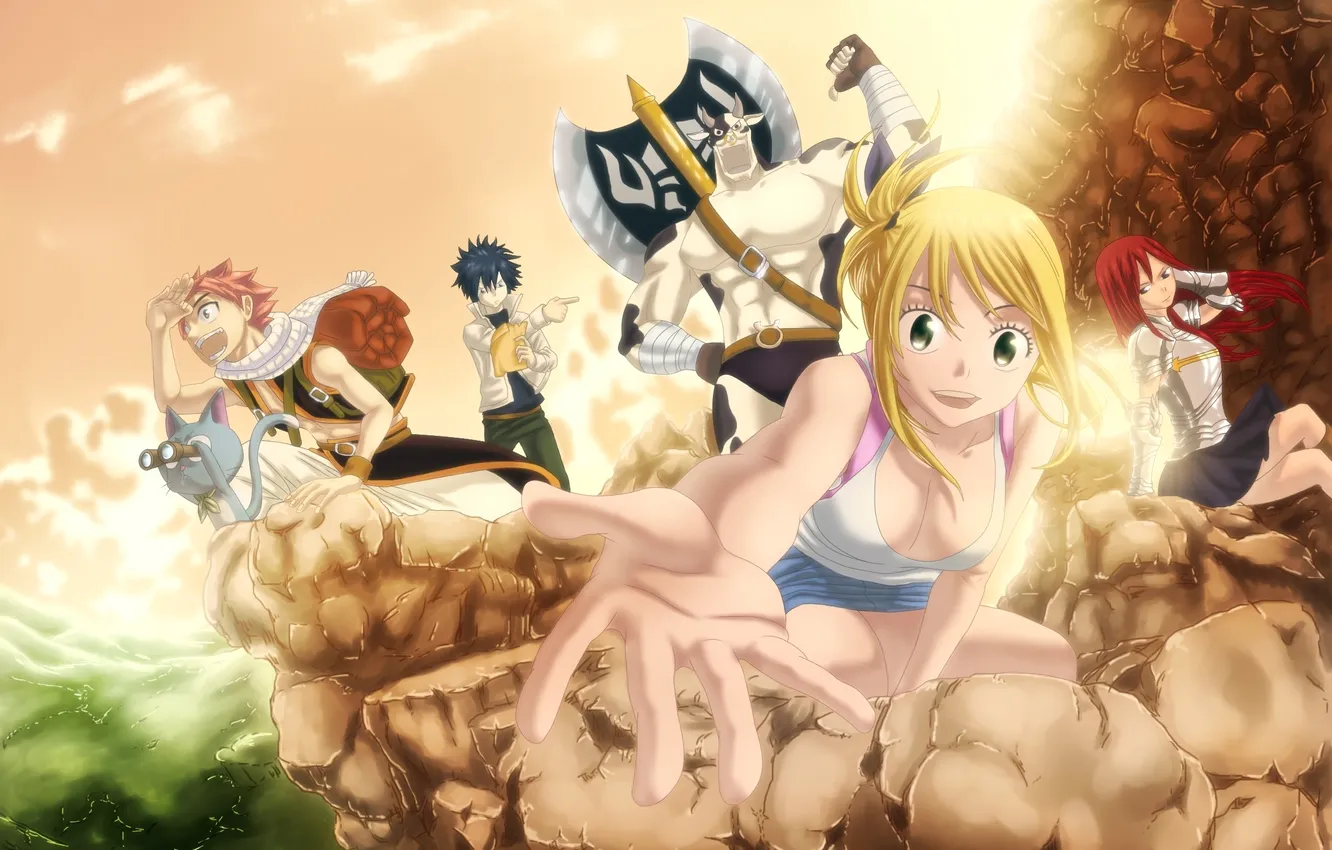 Photo wallpaper fairy tail, grey, Natsu, Lucy, fairy tail, Elsa, Happy, together