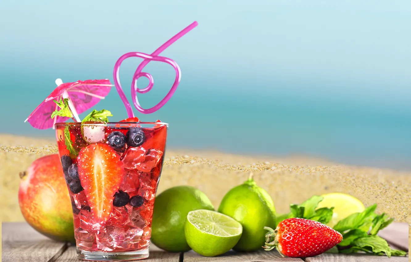 Photo wallpaper berries, cocktail, drink, citrus