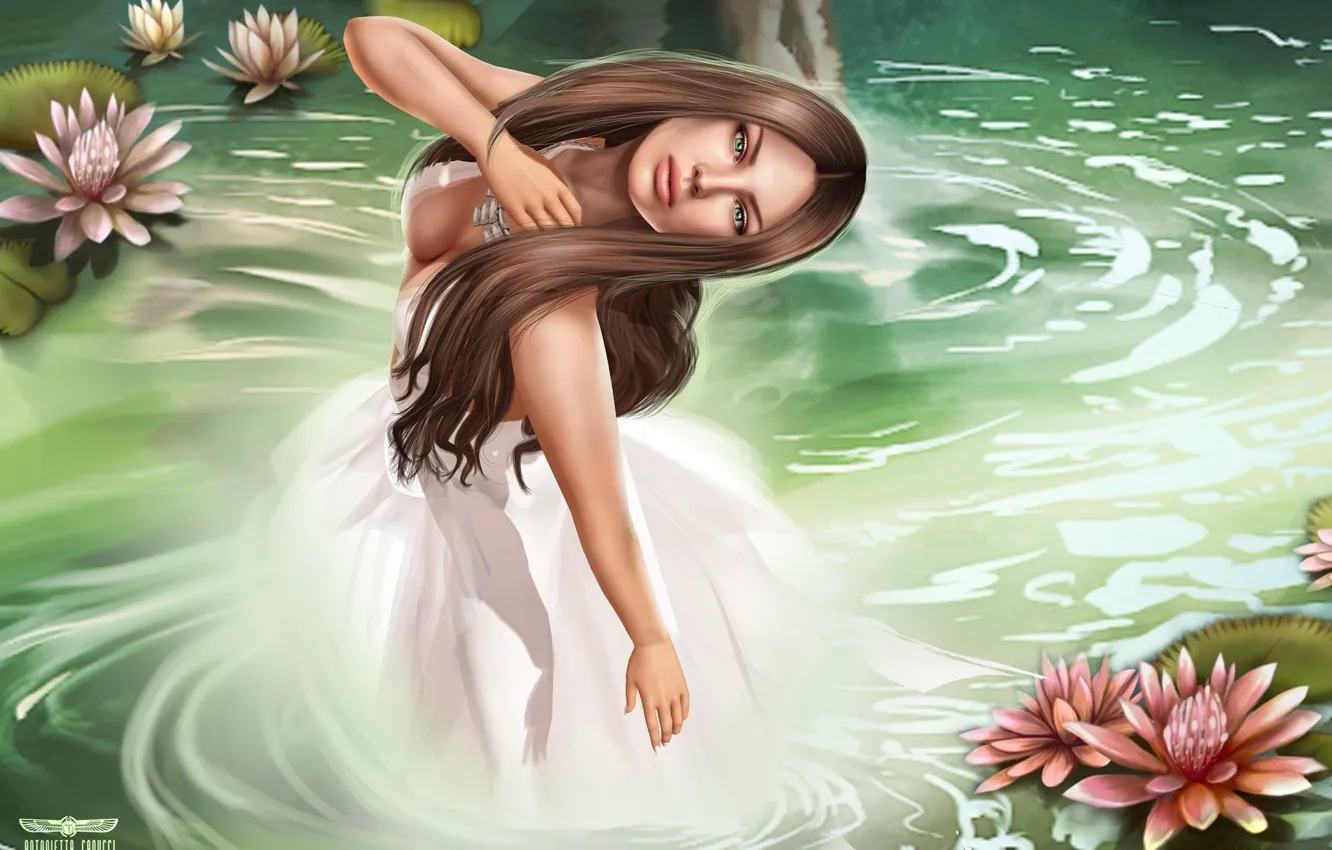 Photo wallpaper water, girl, Lily