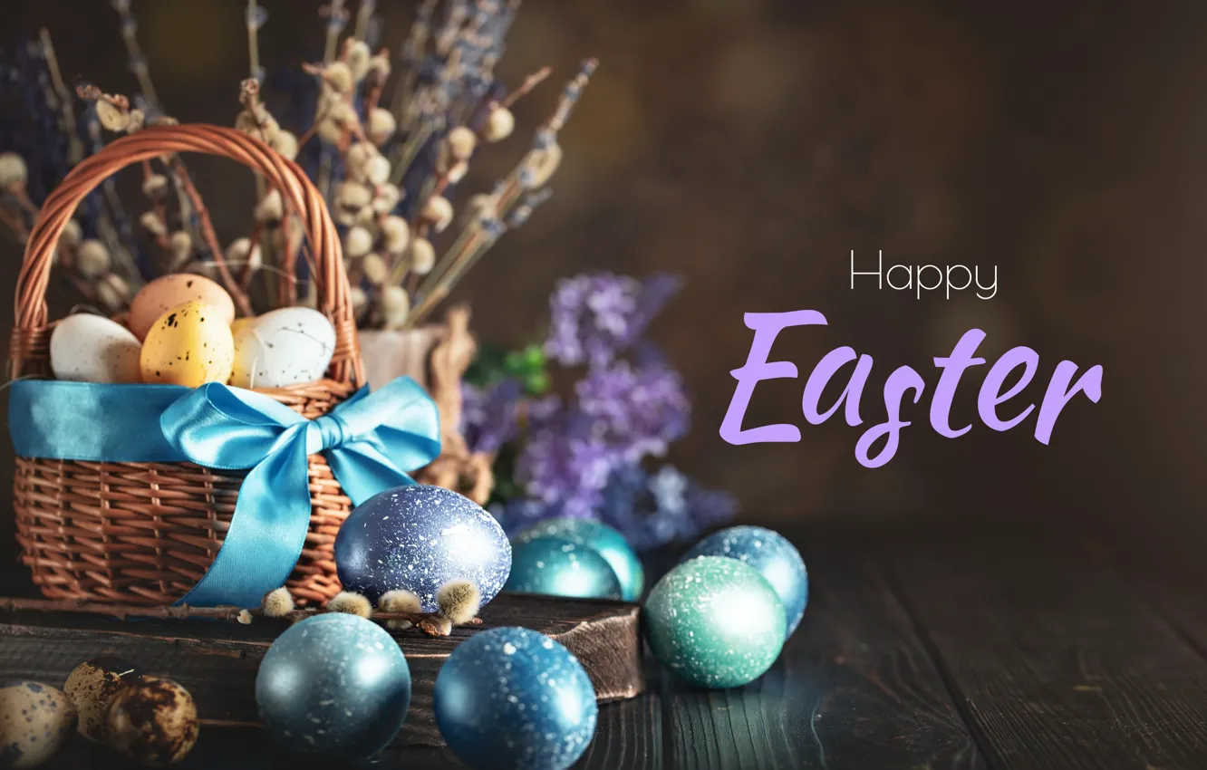 Photo wallpaper flowers, branches, blue, yellow, holiday, blue, the inscription, Board