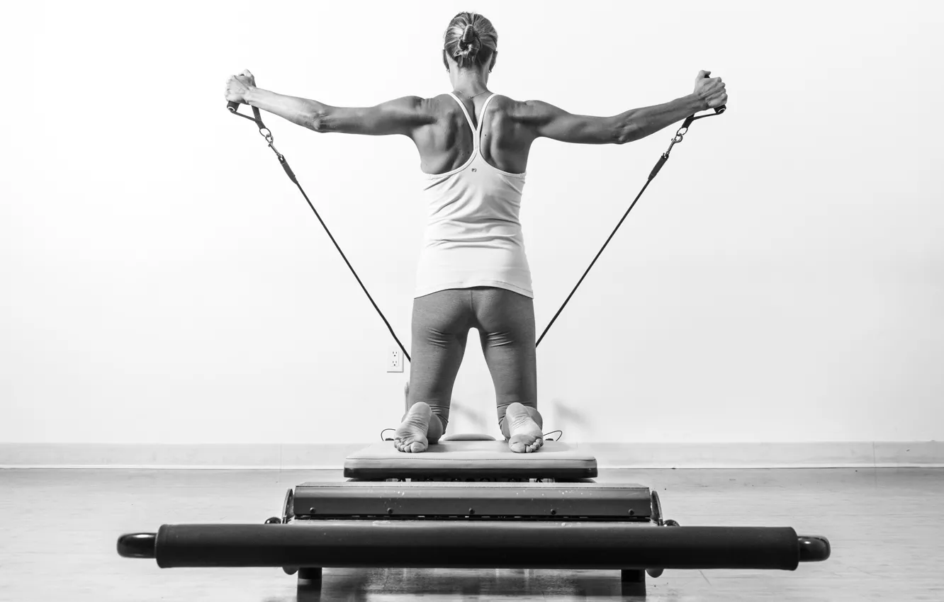 Photo wallpaper white, black, female, pilates