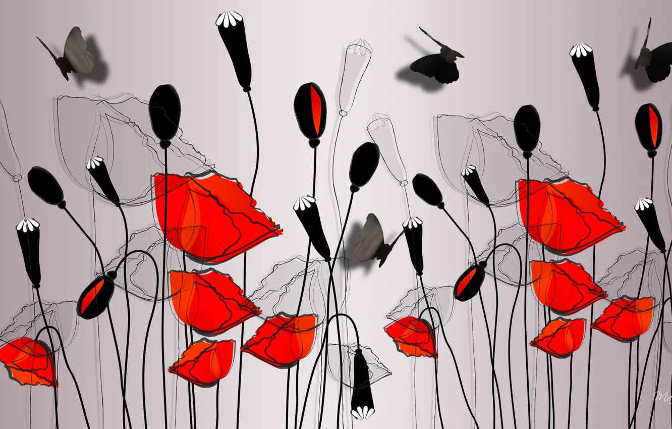 Photo wallpaper flowers, butterfly, figure, Maki, vector