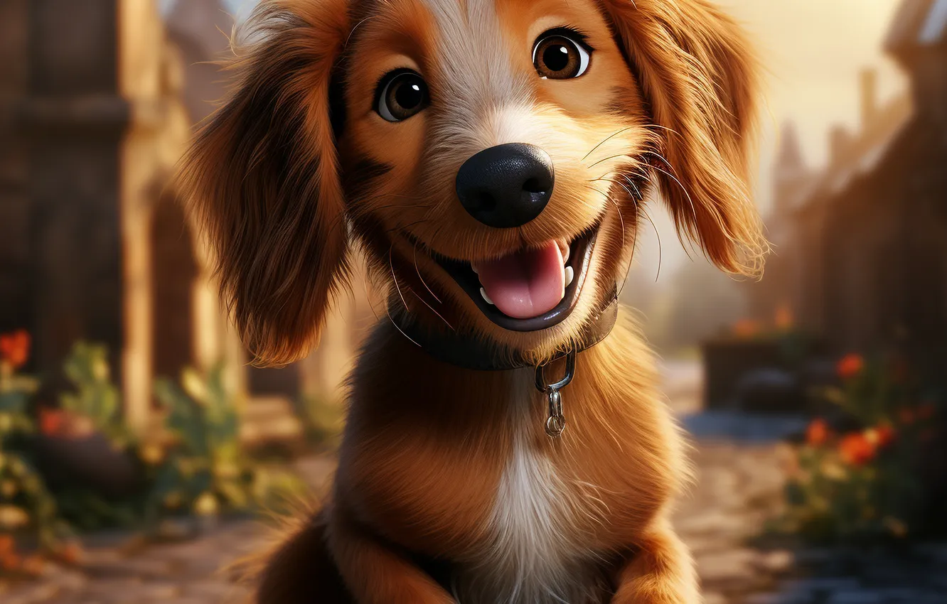 Photo wallpaper Dog, Look, Puppy, Digital art, Face, AI art, The Art of Artificial Intelligence, Neural network
