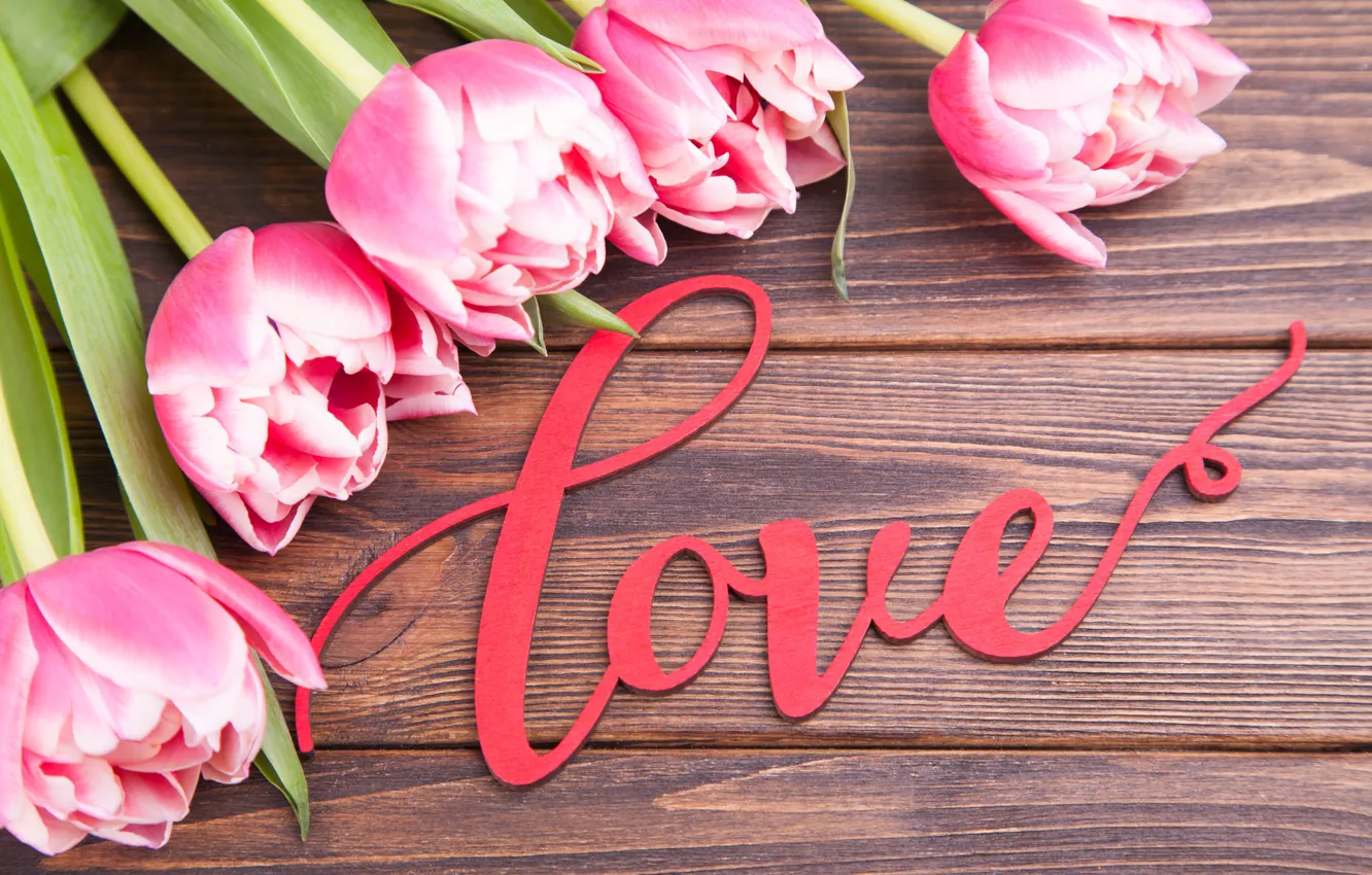Photo wallpaper love, flowers, bouquet, tulips, love, pink, pink, flowers
