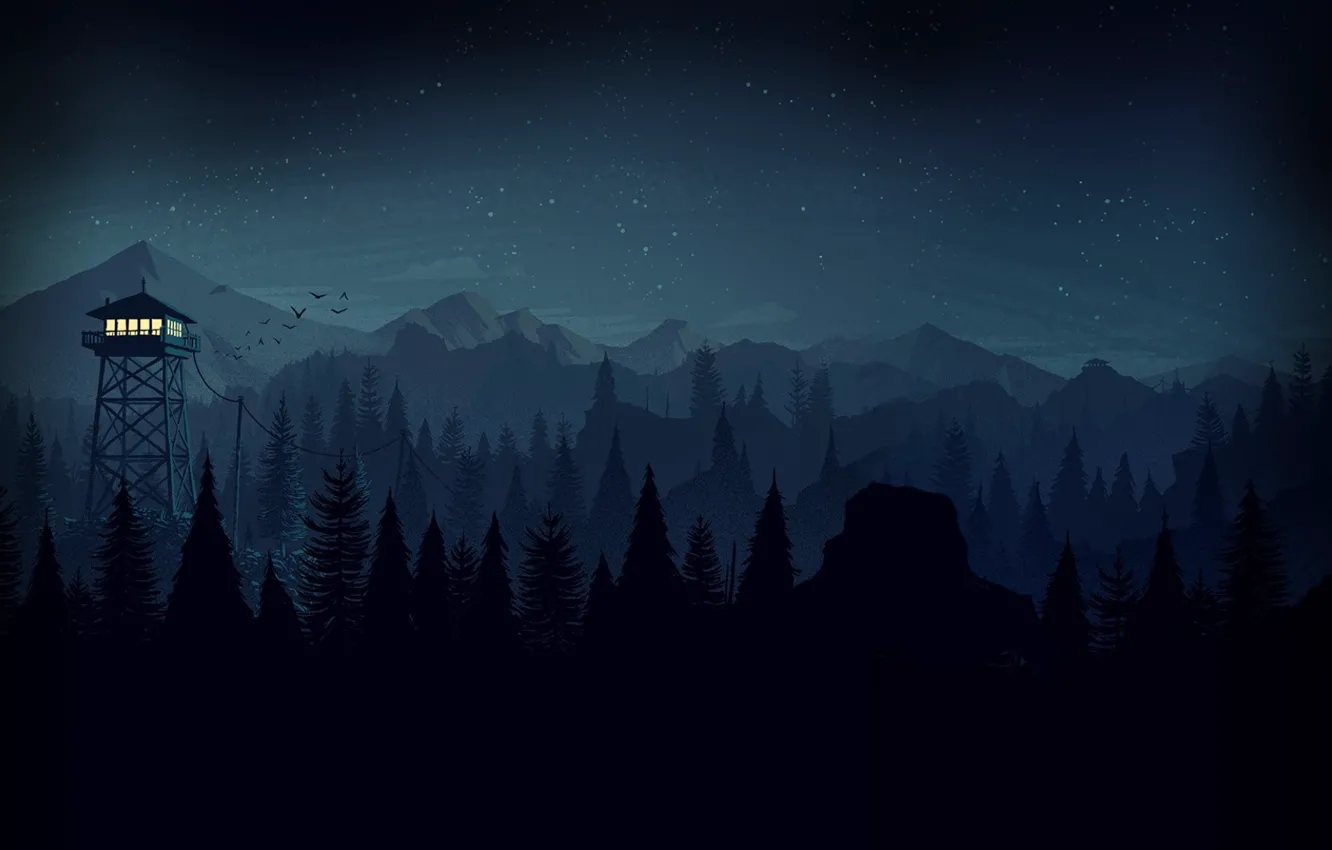Photo wallpaper forest, tower, vector graphics