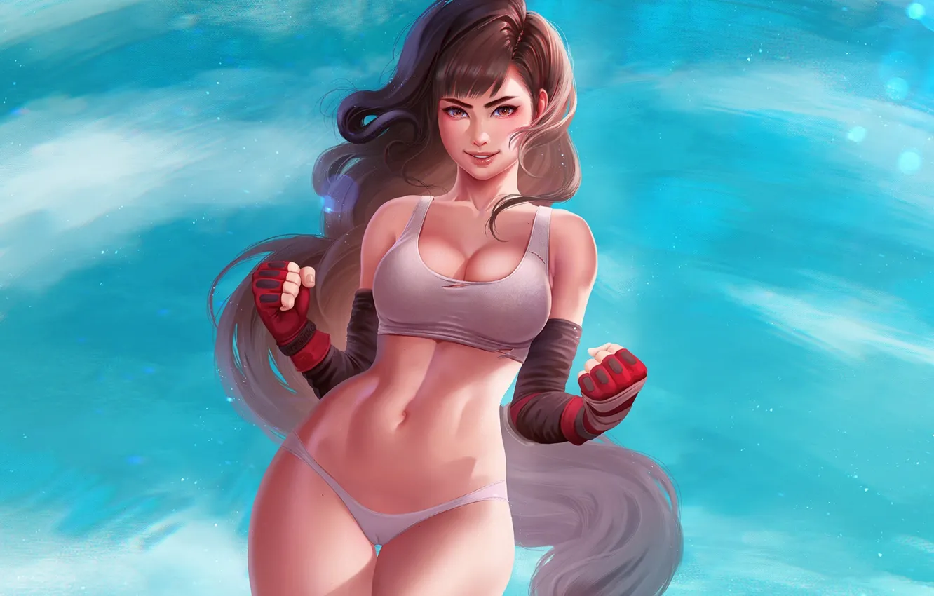 Photo wallpaper Girl, Look, Smile, Swimsuit, Art, Game, Sweetheart, Final Fantasy VII