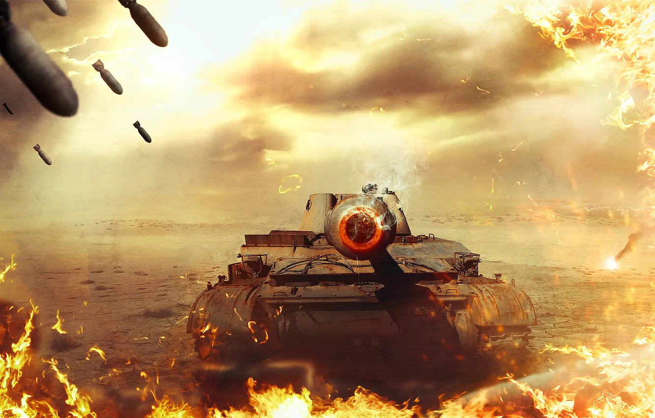 Photo wallpaper fire, war, tank, World of Tanks