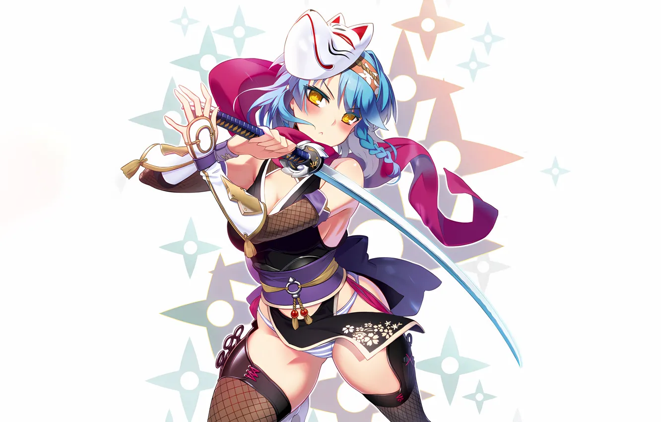 Photo wallpaper girl, sword, sexy, lingerie, cleavage, panties, thighhighs, dress