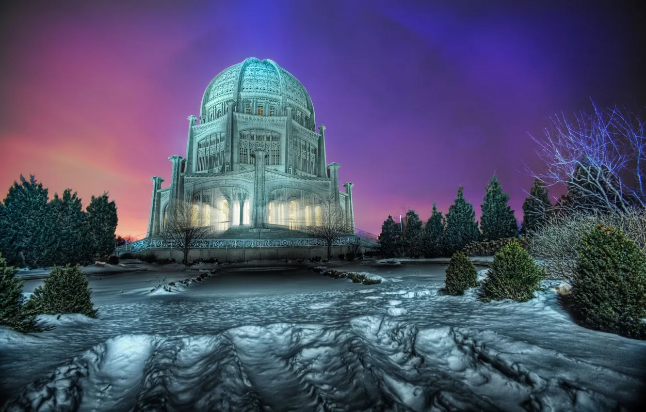 Photo wallpaper winter, light, snow, building, HDR, temple