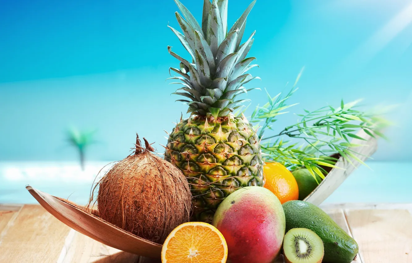 Photo wallpaper background, Wallpaper, orange, food, coconut, kiwi, wallpaper, fruit