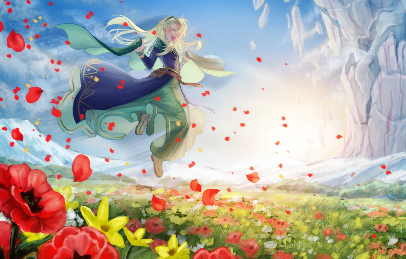 Photo wallpaper flowers, nature, meadow, girl, Fate / Grand Order, The destiny of a great campaign